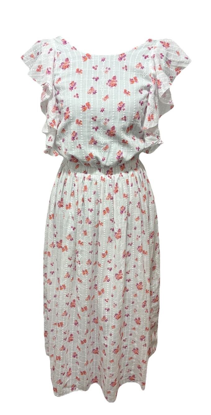 Michael Stars Floral Swiss Dot Midi Dress Ruffle Sleeve Boho Cottagecore